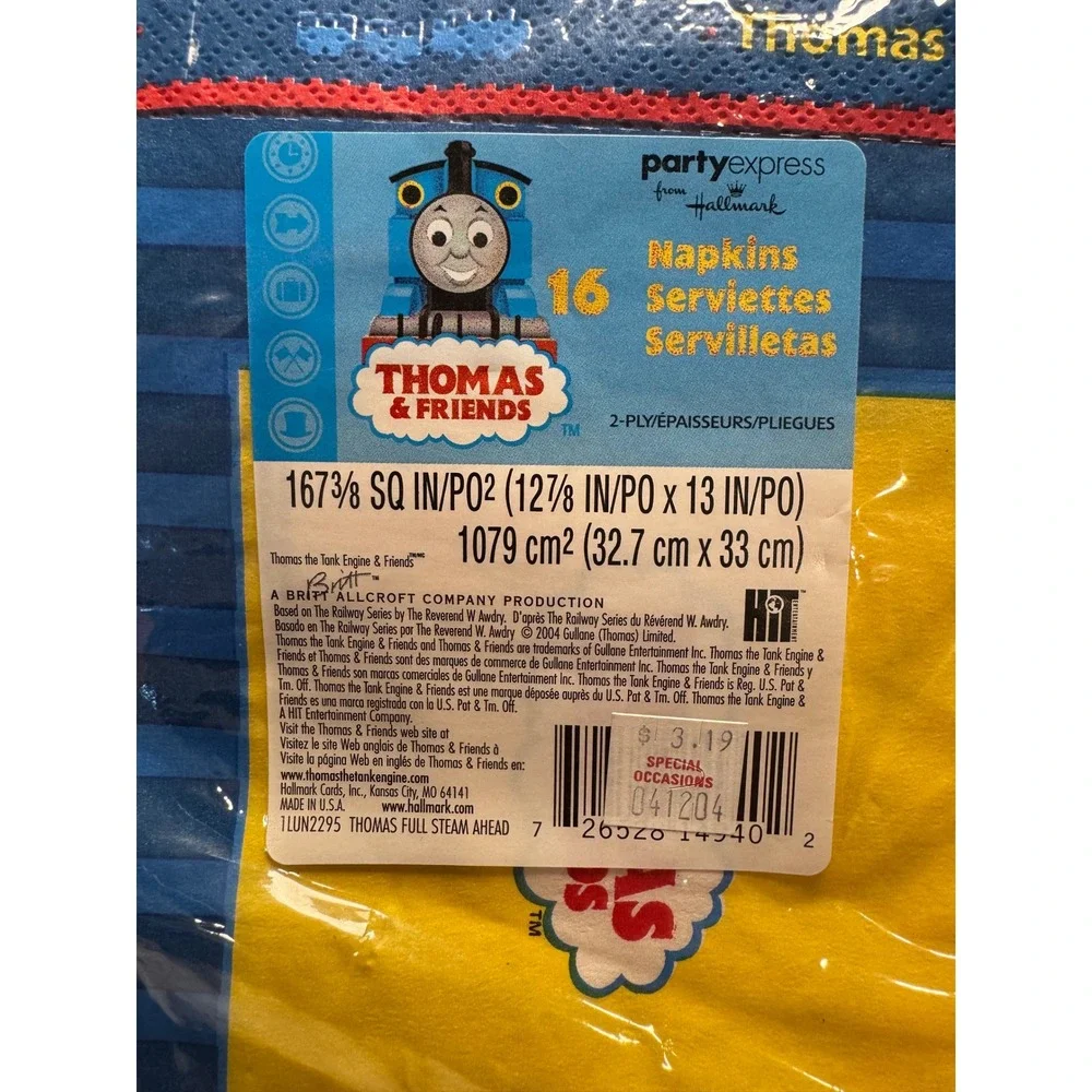 Thomas & Friends Hallmark Party Express Napkins 16ct Vintage 2004 Sealed Blue